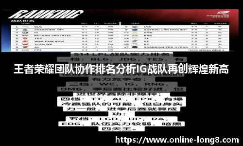 王者荣耀团队协作排名分析IG战队再创辉煌新高